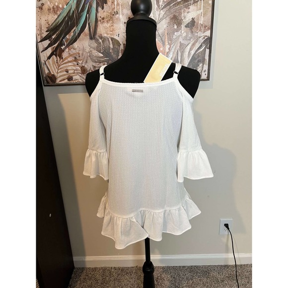 Michael Kors Boho Cold Shoulder Textured Ruffle Top Small - Picture 4 of 8